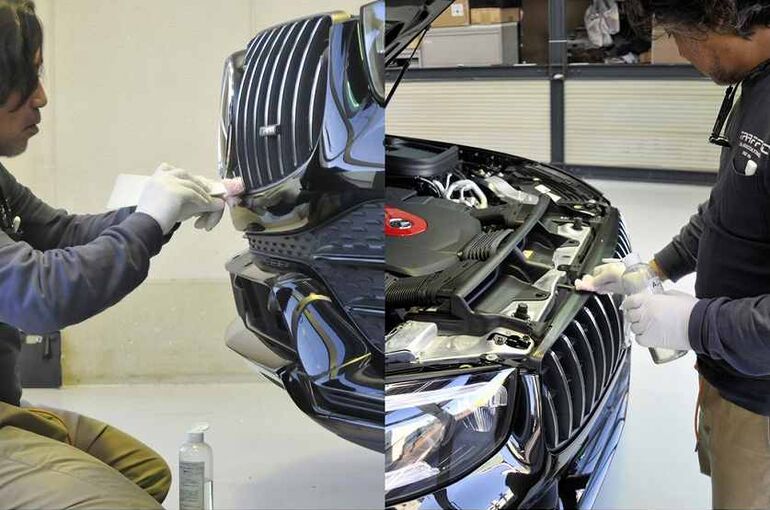 メルセデスAMG  GLC43クーペ　グリル名などの細部清掃