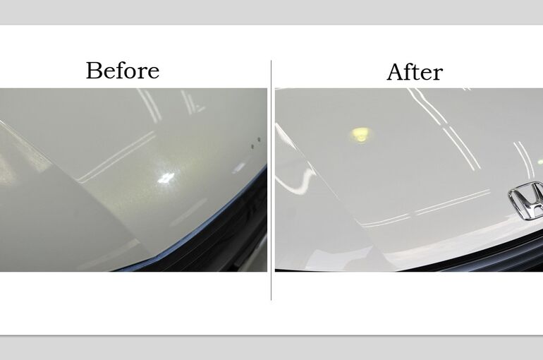 ホンダS660のカーコーティング施工前後の画像　エンジンフード右サイド部の比較写真