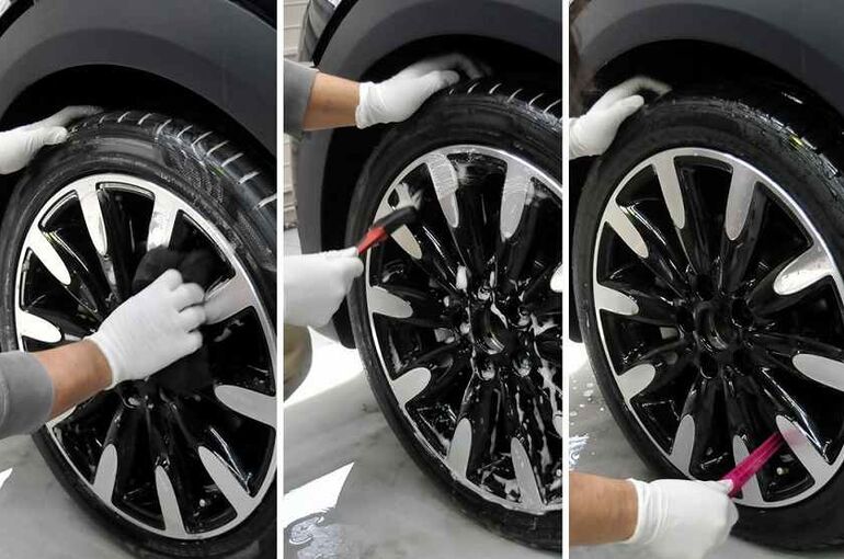 7.BMWミニ　カーコーティング施工中の画像