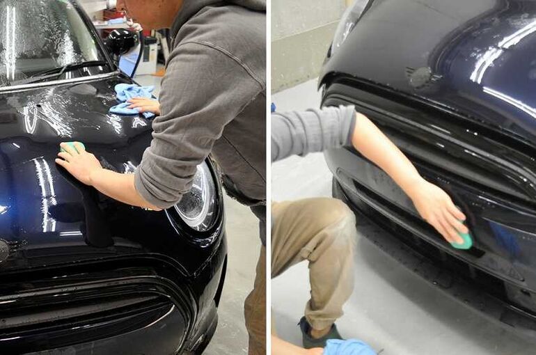 8.BMWミニ　カーコーティング施工中の画像