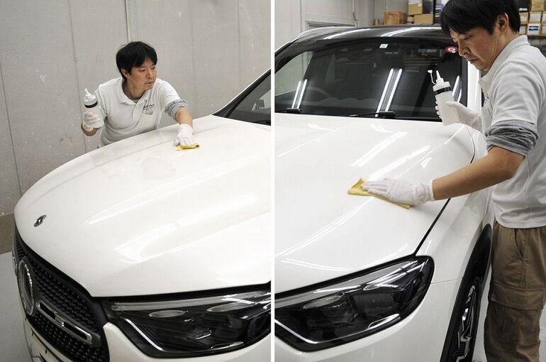 2.メルセデスベンツ GLC カーコーティング施工中の画像　ワックス除去